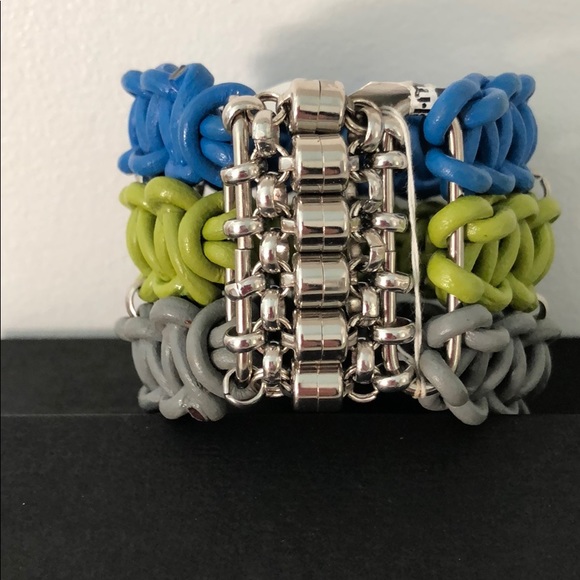 AUDEN BLUE, GREY, LIME CUFF W/SILVER METAL - Picture 2 of 8